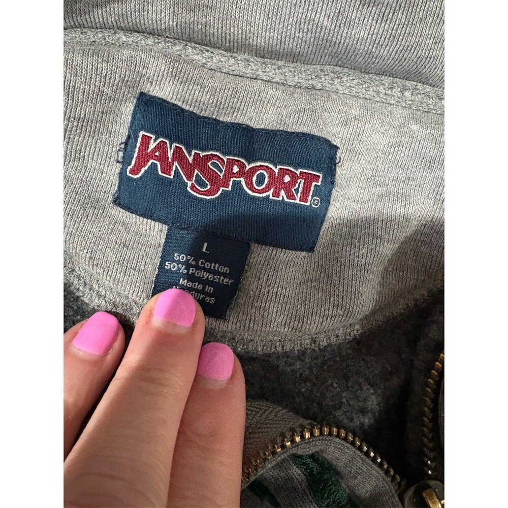 JanSport William & Mary 1/4 Zip Pullover Sweatshirt Gray Mens L Crest - Picture 6 of 7